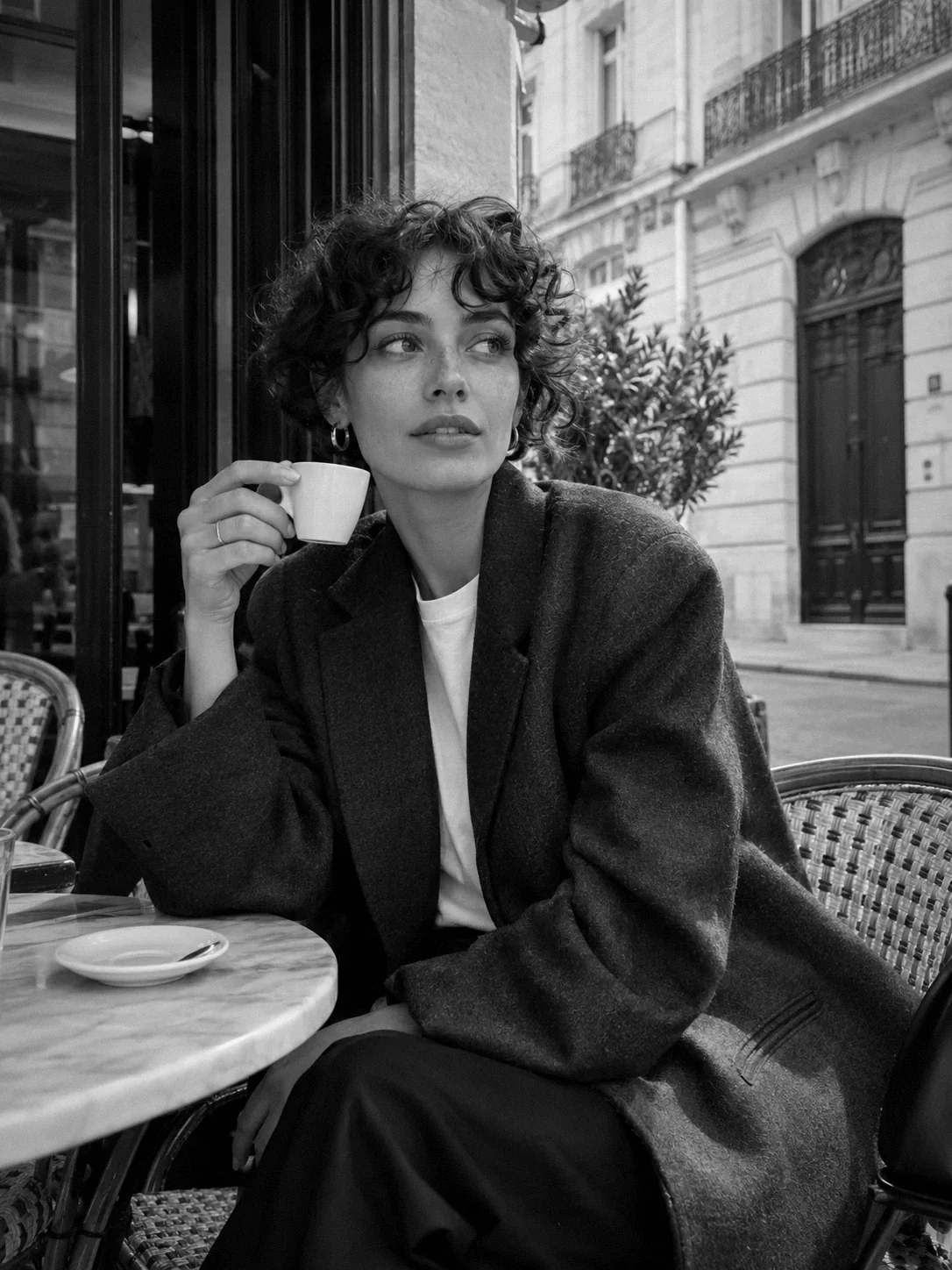 Paris cafe portrait in black and white