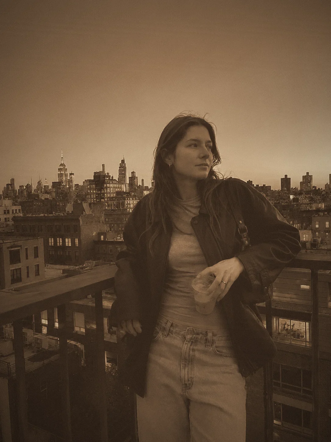 The same portrait with the free sepia filter, in warm brown tones