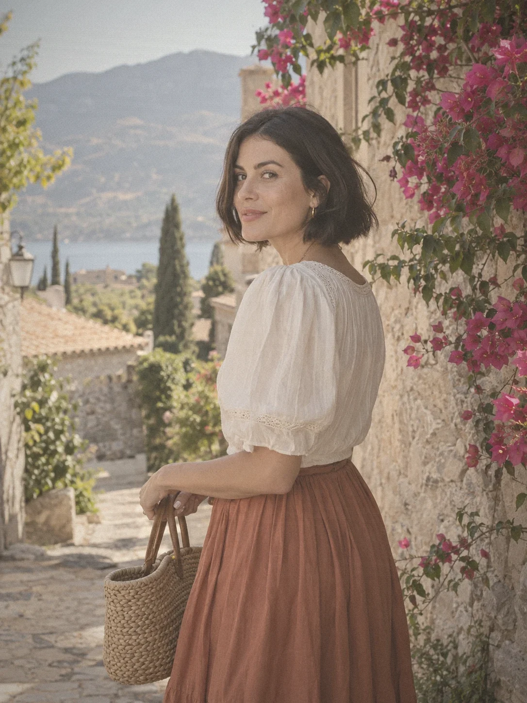Mediterranean village portrait with faded vintage color