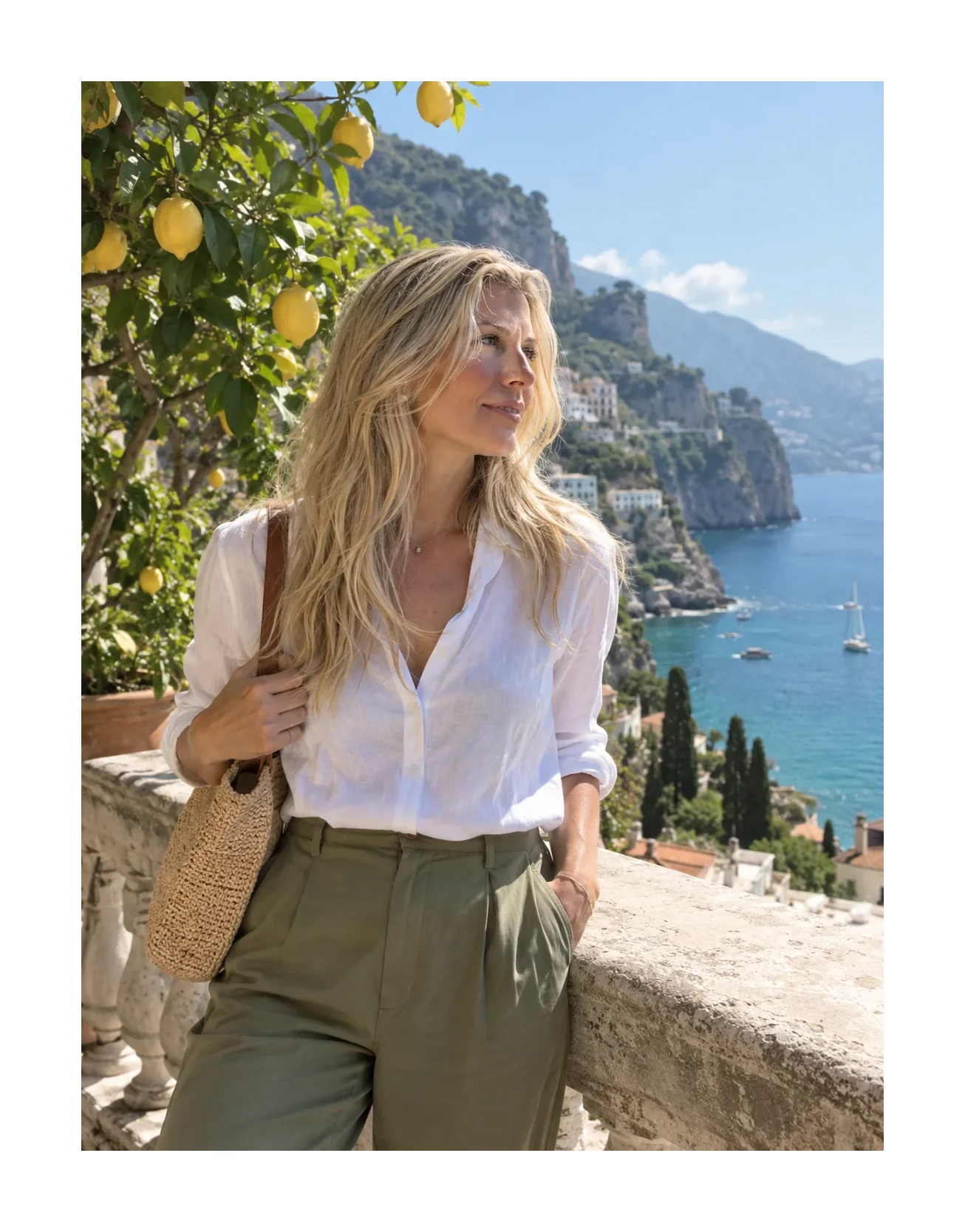 Amalfi terrace portrait inside a white border