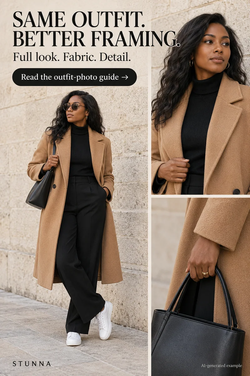 AI-generated outfit-photo angle illustration, not an actual Stunna result