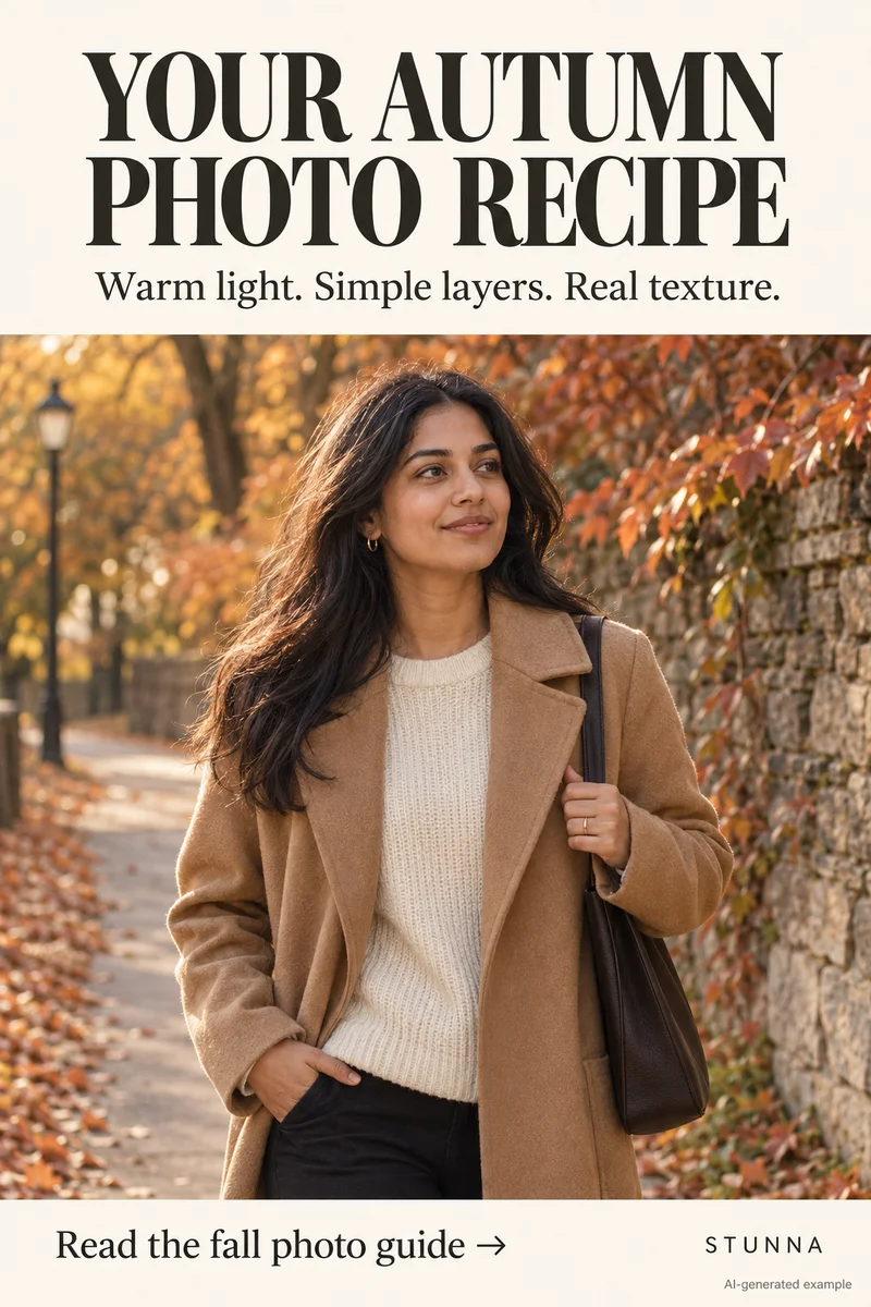 AI-generated autumn portrait concept with warm light and textured layers, not an actual Stunna result