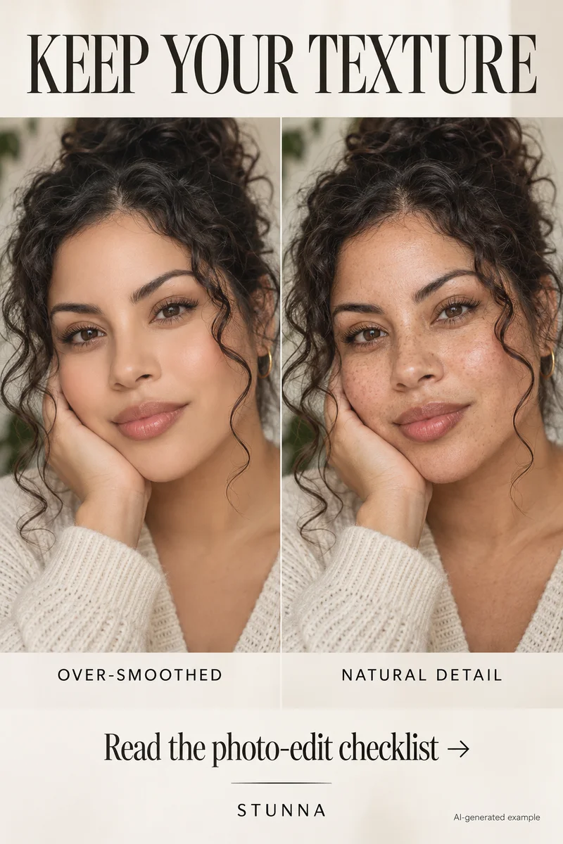 AI-generated portrait comparison illustrating overly smooth skin versus visible natural skin detail.
